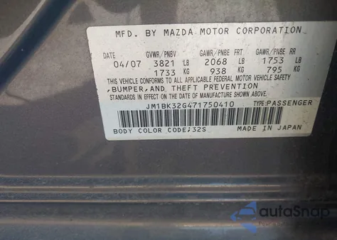 2007 Mazda Mazda3 I z USA, uszkodzony, nr VIN JM1BK32G471750410